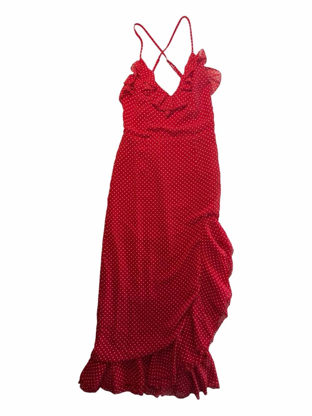 Petal & Pup Judy Maxi Dress Red Polka Dot Ruffle Slit